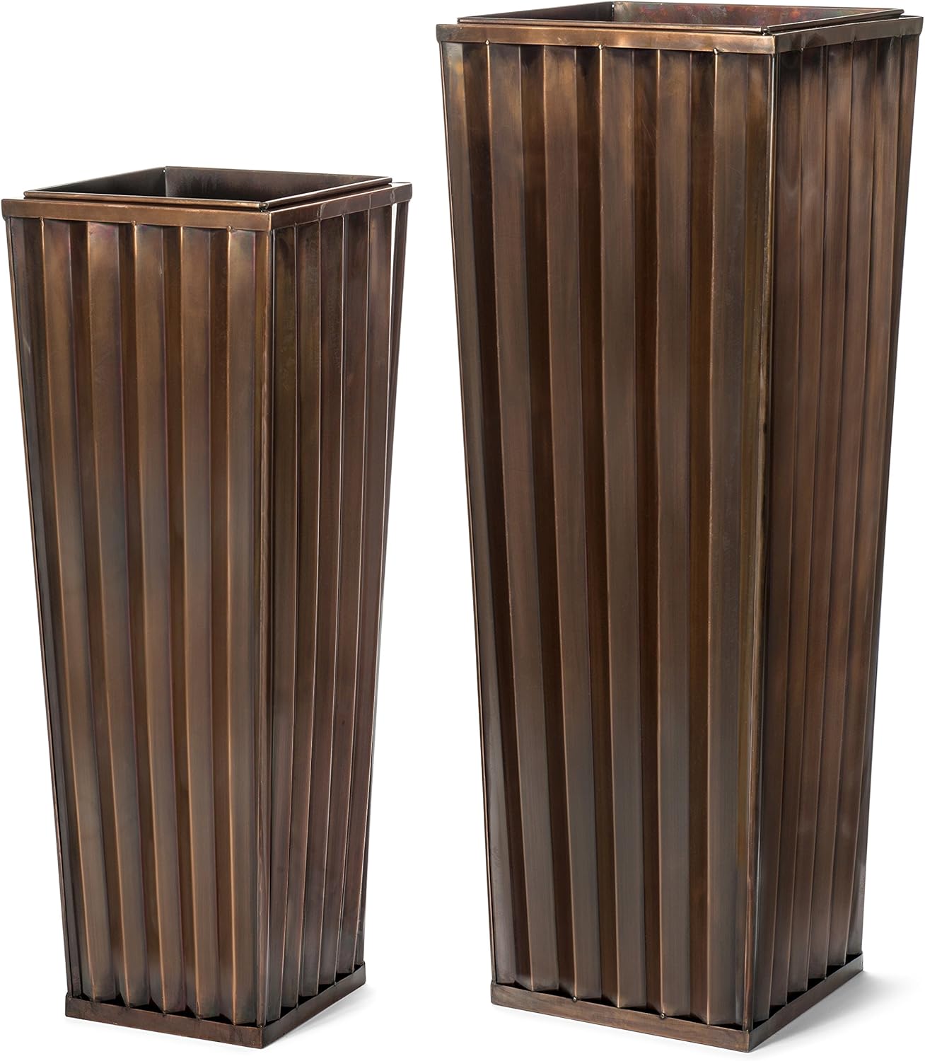 H Potter Tall Outdoor Indoor Planter Patio Deck Flower Ribbed Garden Planters Antique Copper Finish Set of 2