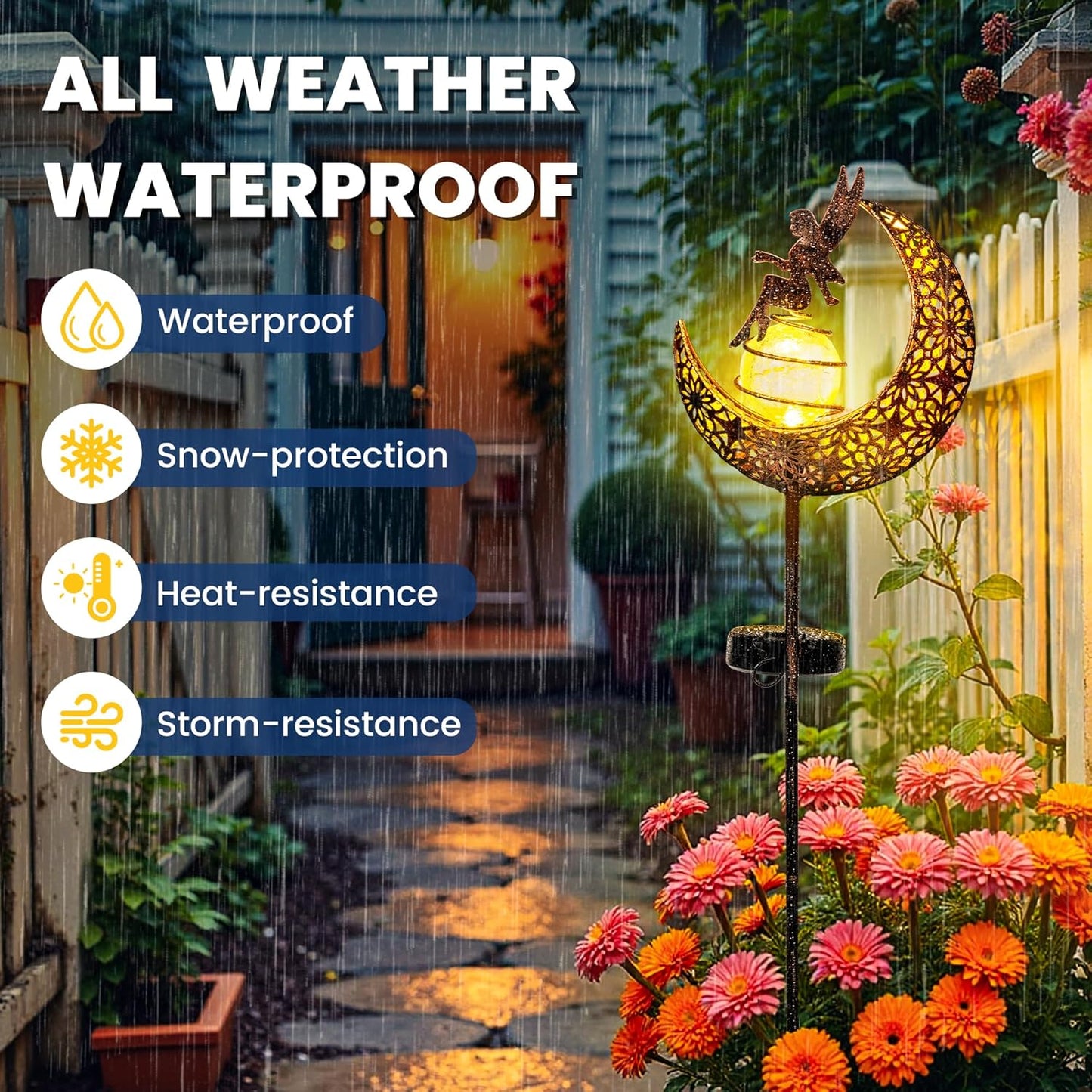 Fairy Garden Solar Lights Outdoor Moon Stakes, Waterproof Outdoor Metal Decor Gifts for Women Mom, Art Moon Sculpture for Yard, Patio, Garden, Porch, 2 Pack