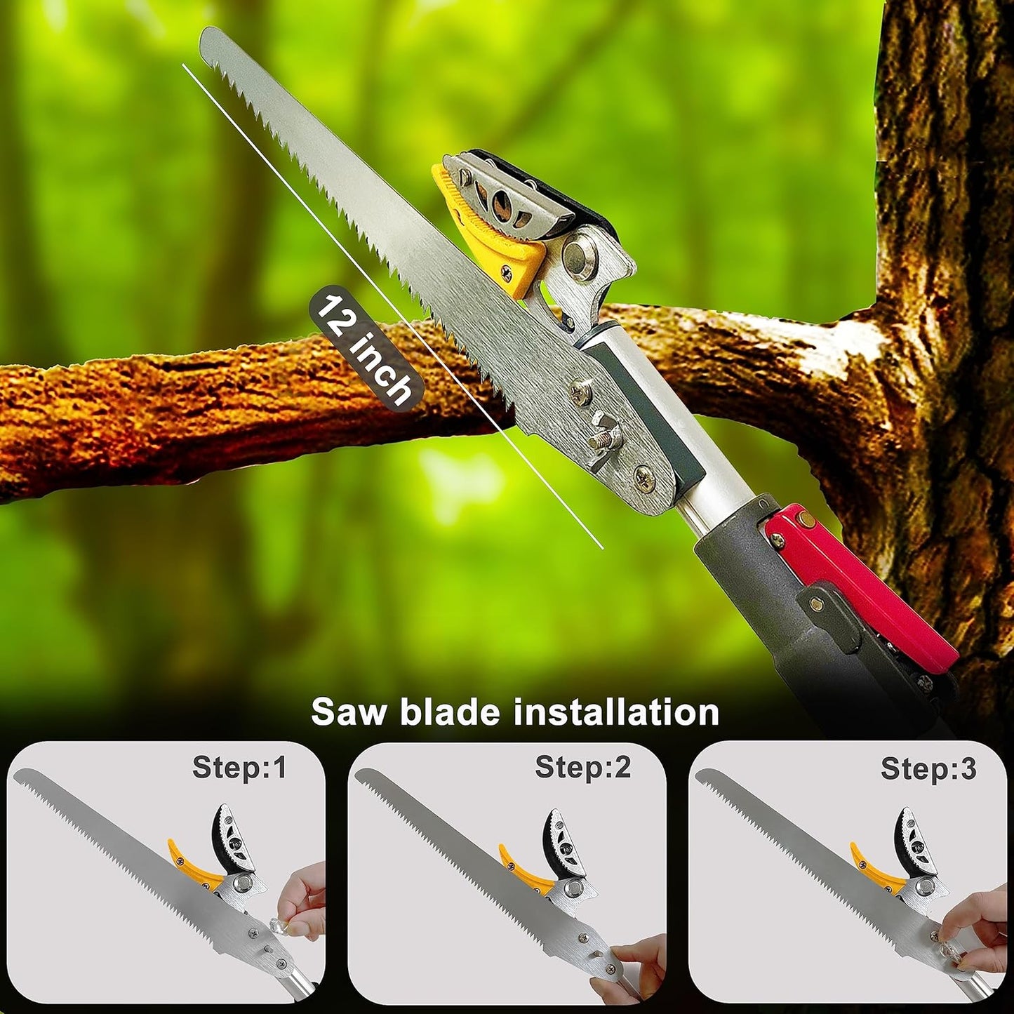 Telescopic Tree Trimmer 4.5-10 FT with 3 Section Length Adjustable, Cut and Hold Pruner, Pole Saw Extendable, Long Handle Fruit Picker, Branch Cutter, Clippers, Loppers