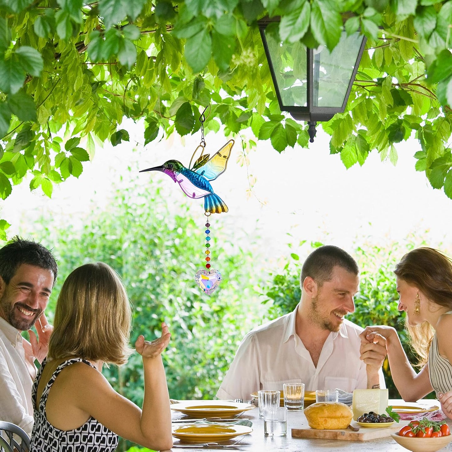 Stained Glass Bird Suncatcher with Crystal for Window, Hanging Prism for Garden Decoration, Glass Hummingbird Ornament Hangings, Sunlight Reflection Rainbow Maker, Handmade Beads Kits Gift for Adults