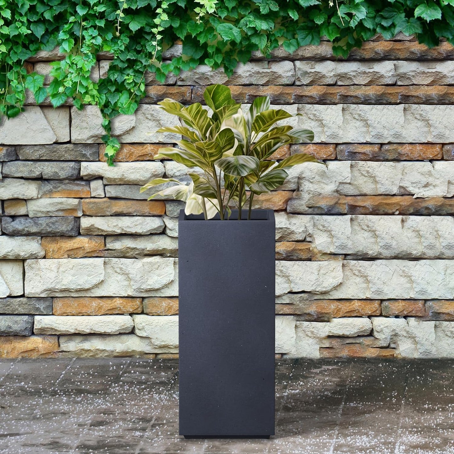 Kante 20.3" H Tall Rectangular Concrete Planter, Modern Square Diameter Plant Pot with Drainage Hole and Rubber Plug for Indoor Outdoor Home Patio Garden, Charcoal