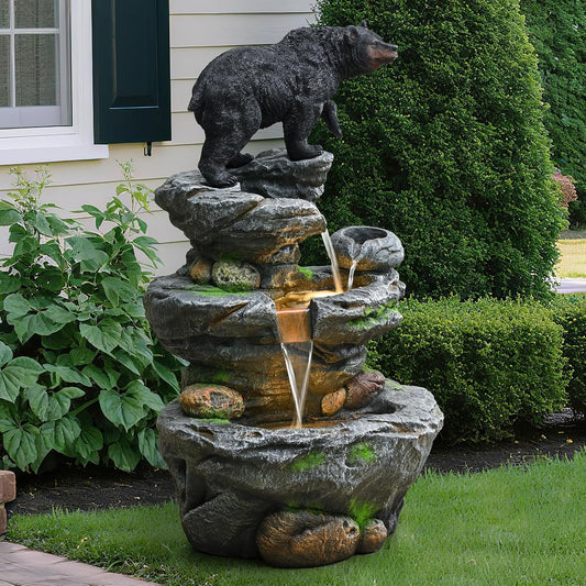 44" Outdoor Fountains and Waterfalls LED - Patio Water Fountains Outdoor for Outdoor Gardens Backyards Lawns Balconies Landscaping and Outdoor Living Spaces