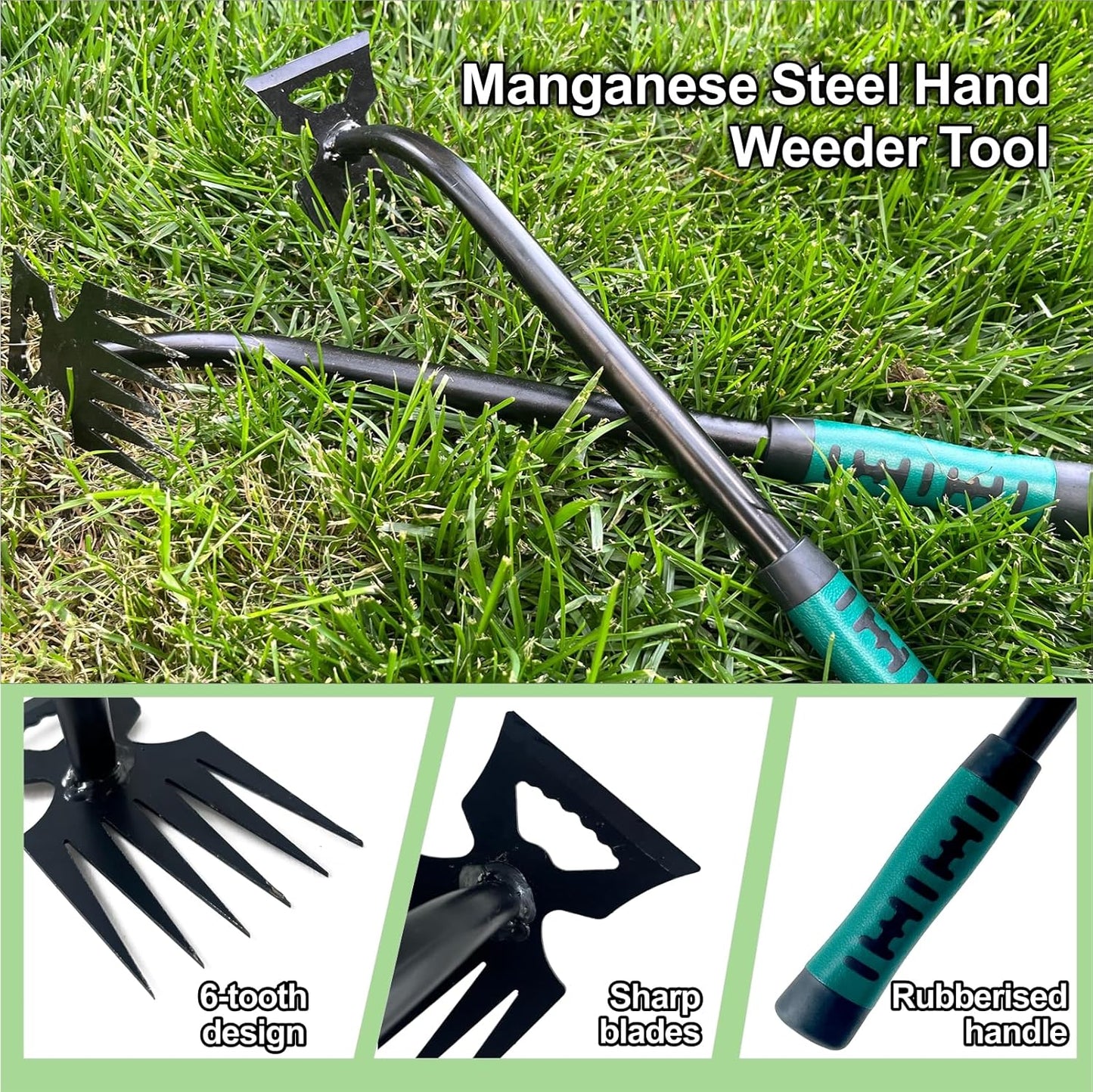 Weed Puller Tool-2Pcs Gardening Hand Weeder Tools, 2025 New Weeding Artifact Uprooting Weeding Tool, Manganese Steel Weed Removal TooL, 6 Teethes Dual Purpose Manual Weed Pulling Tool for Yard Gardenl