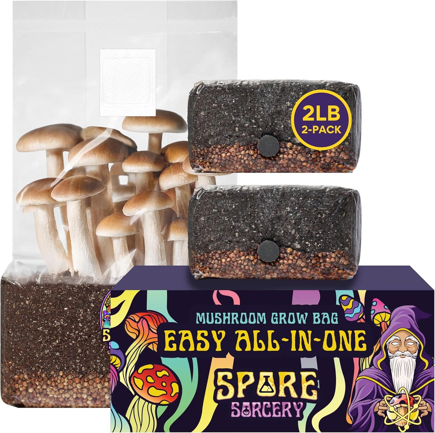 2 LB 2-Pack All-in-One Grow Kit: Up to 64oz of Mushrooms! Nutrient-Enhanced, Injection Port, Just Add Your Own Spores & Grow Like Magic (2 x 2 LB Bags)