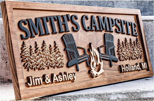 Custom Wood Campfire Sign | Family Name Campsite Sign | Last Name Sign | Personalized Camping Gifts | Fire Pit Sign Cabin Decor Camper Decor