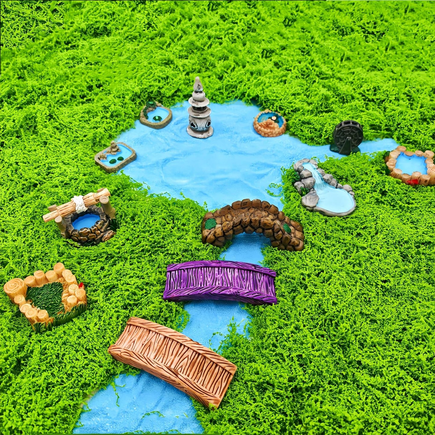 Miniature Garden Accessories - 12PCS Micro Landscape Ornaments with Pond, Lighthouse, Bridge,Realistic Resin Decor for DIY Crafts, Gift for Plant & Home Decor Lovers (Classic Garden Style)