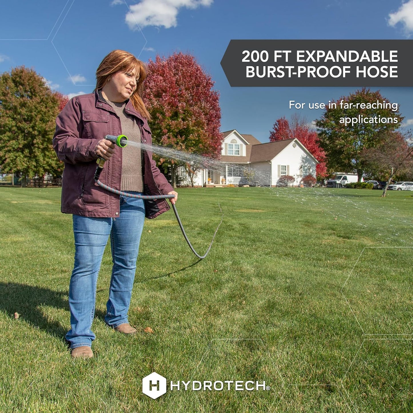 HydroTech 5/8" 200 ft Expandable Garden Hose - Flexible, Lightweight, Durable and Burst-Proof Hose with Reinforced Latex Core and Solid Brass Fittings - Great for Lawn Care, Garden, and Car Washing