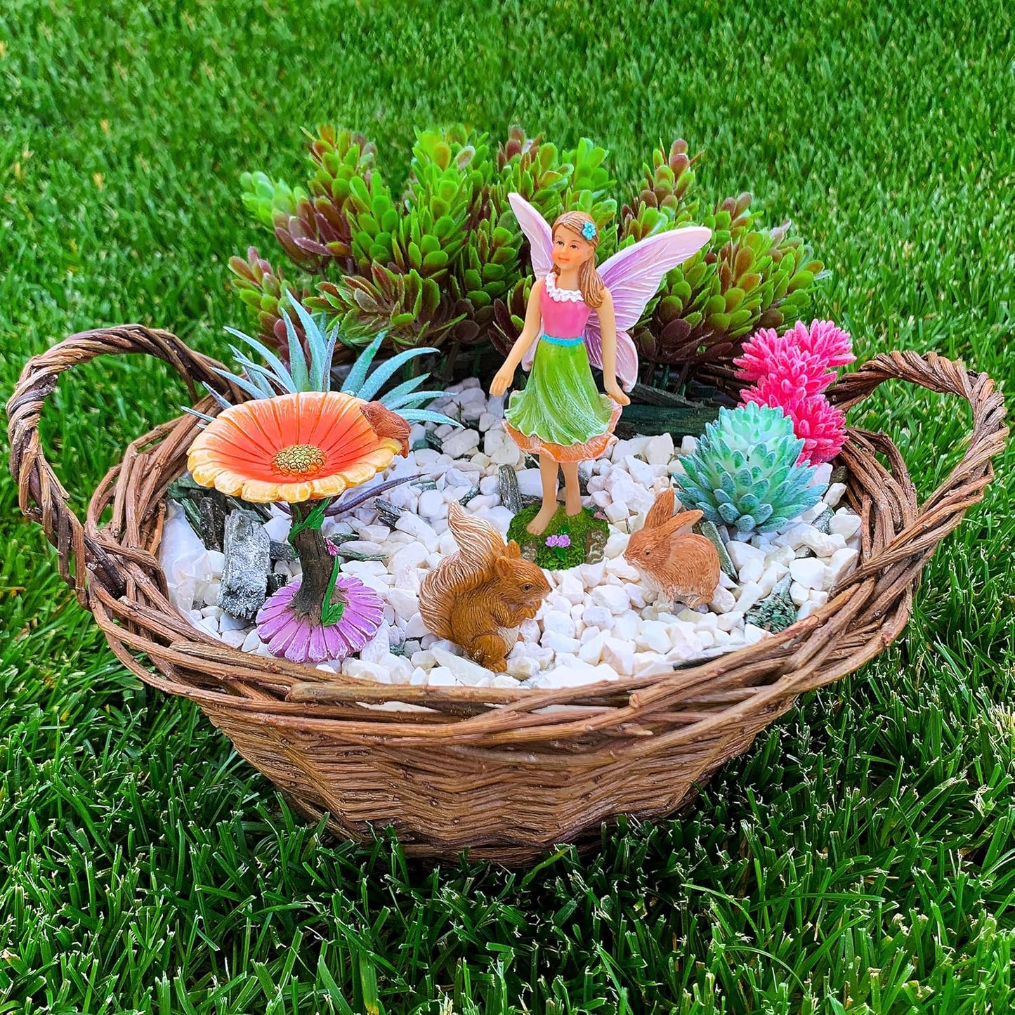 Mood Lab Fairy Garden Kit - Miniature Figurines & Accessories - Flower Set of 4 pcs - for Outdoor or House Decor