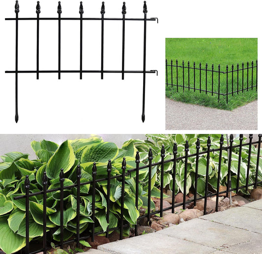 Sunnydaze 5-Panel Roman Iron Decorative Garden Fence Border - 9ft L x 18in H No Dig Metal Garden Fencing for Animal Barrier, Flower Bed, Yard - Black