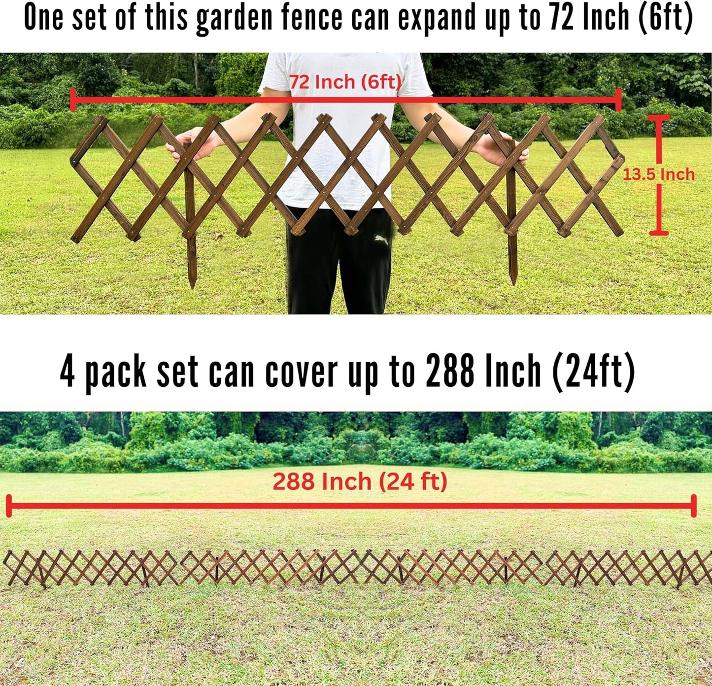 ShopLaLa Garden Fence- 4 Pack, Total 24ft (L) Wooden Lattice Flower Edging for Yard Lawn Landscape Patio Outdoor Decor, Expandable Plant Garden Trellis, Animal Barrier Fence No Dig Panel for Small Dog