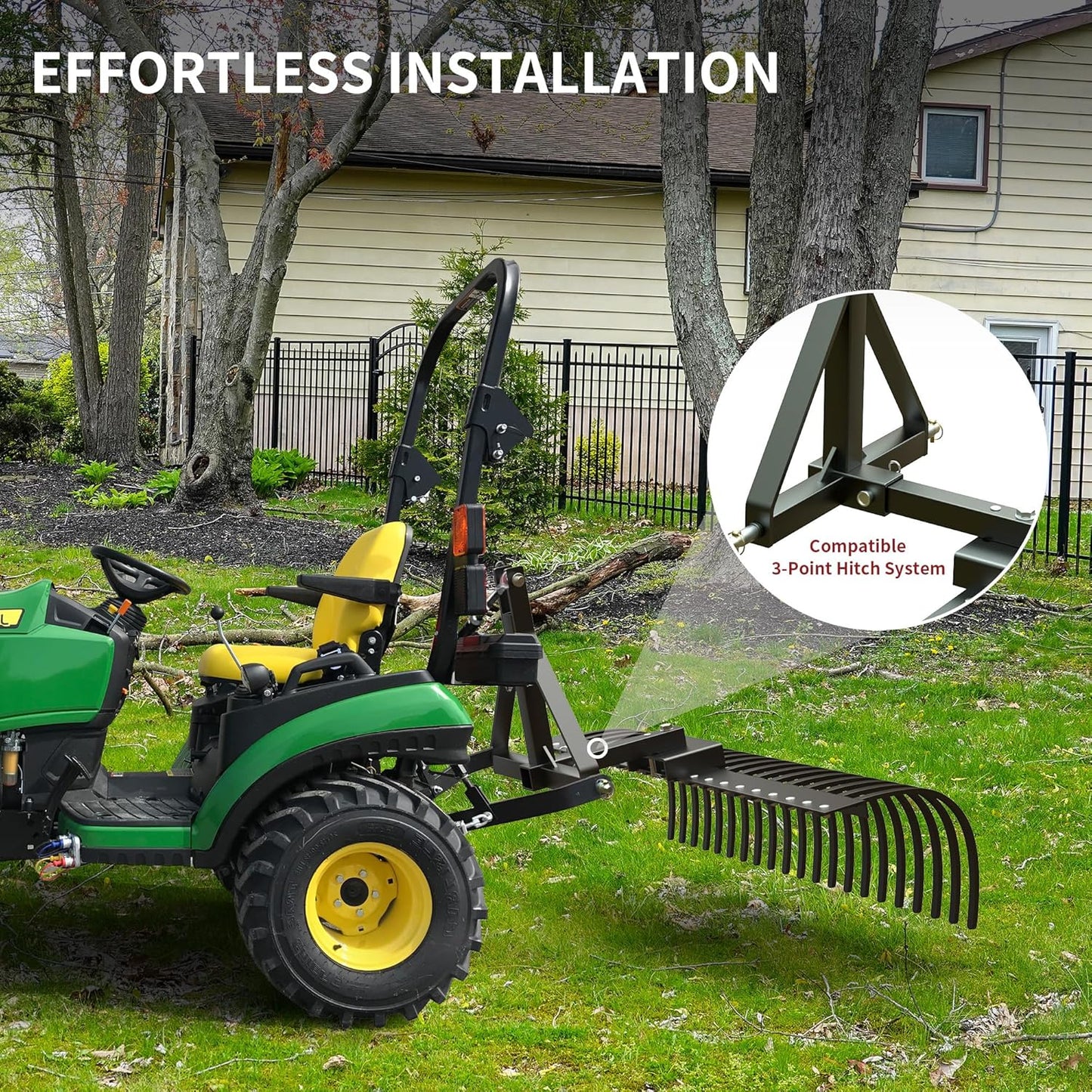 YITAMOTOR 5FT Tractors Rake 21 Pine Straw Rake Fits 2" Receiver for Lawn Tractors or ATV/UTV