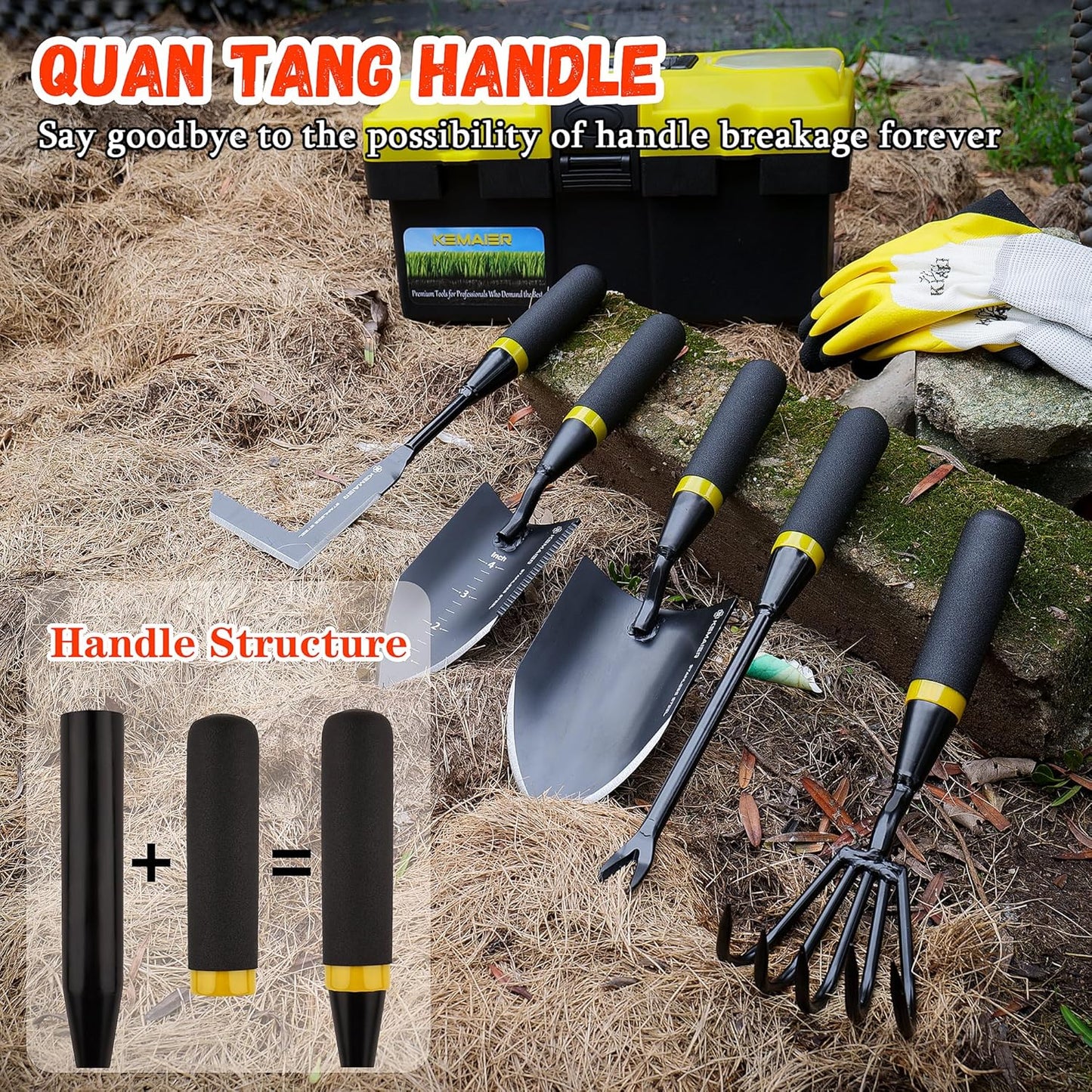 6-Piece Garden Tool Set with Storage Box, Heavy Duty Stainless Steel Gardening Hand Tools for Planting Weeding Digging, Includes Trowel, Shovel, Cultivator, Weeder, Pruner and More