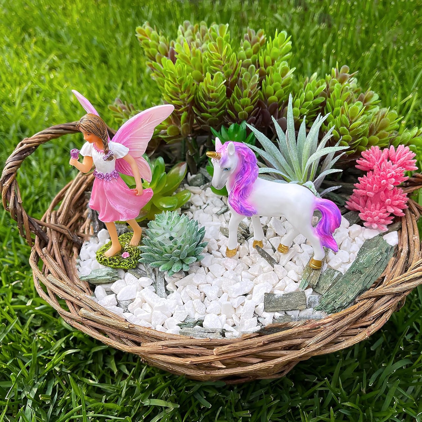 Mood Lab Fairy Garden - Fairy with Unicorn Set of 2 pcs - Miniature Figurines Statue Kit - Outdoor or House Decor