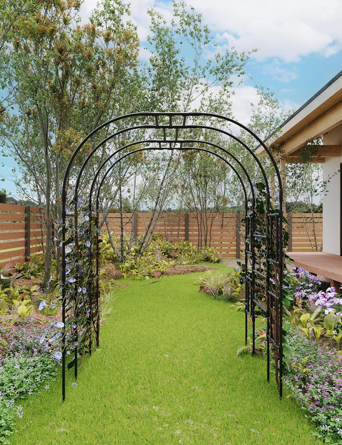 Garden Arch Trellis，Garden Arch Trellis for Climbing Plants - 59" L x 86.6" H Metal Outdoor Arbor with Rust-Resistant Coating - Perfect for Weddings, Patio, Lawn Decor & Vine Support