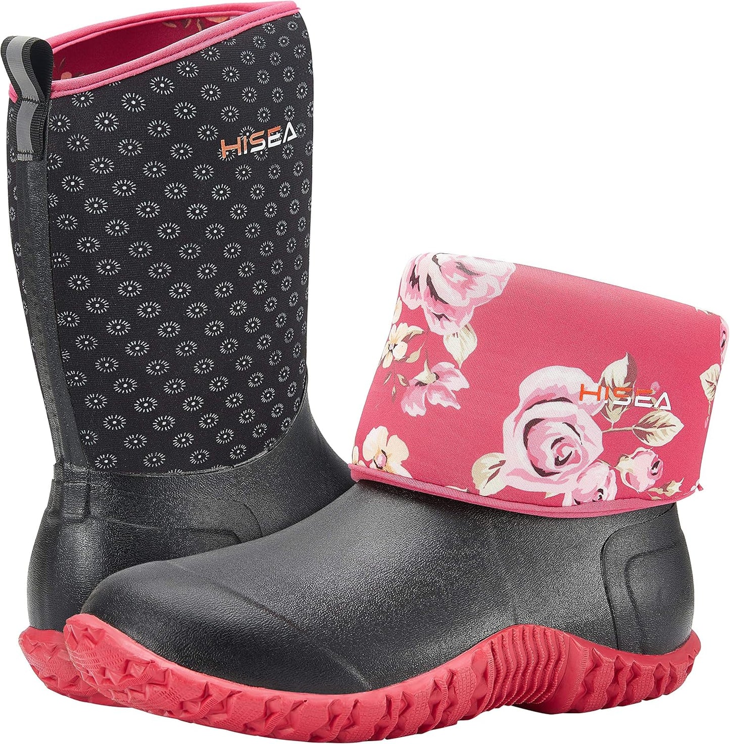 HISEA Women's Rubber Garden Boots Waterproof Insulated Yard Gardening Shoes Mid Height for Mud Working Outdoor