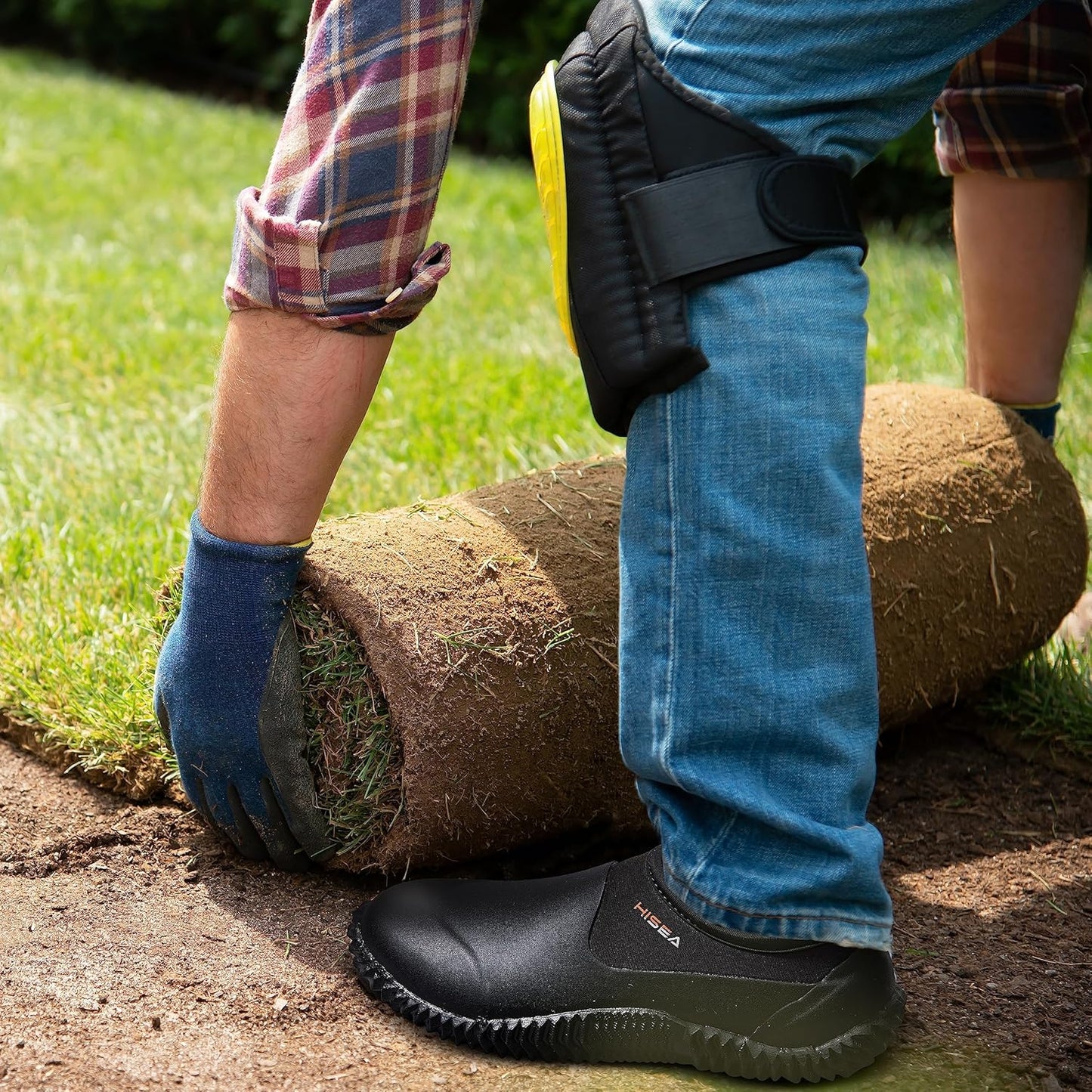 HISEA Unisex Waterproof Garden Shoes, Men's Rubber Rain Boots Women's Ankle Rain Shoes Neoprene Camp Booties Outdoor Slip-On Footwear for Gardening, Farming, Camping, Car Wash, Lawn Care and Yard Work