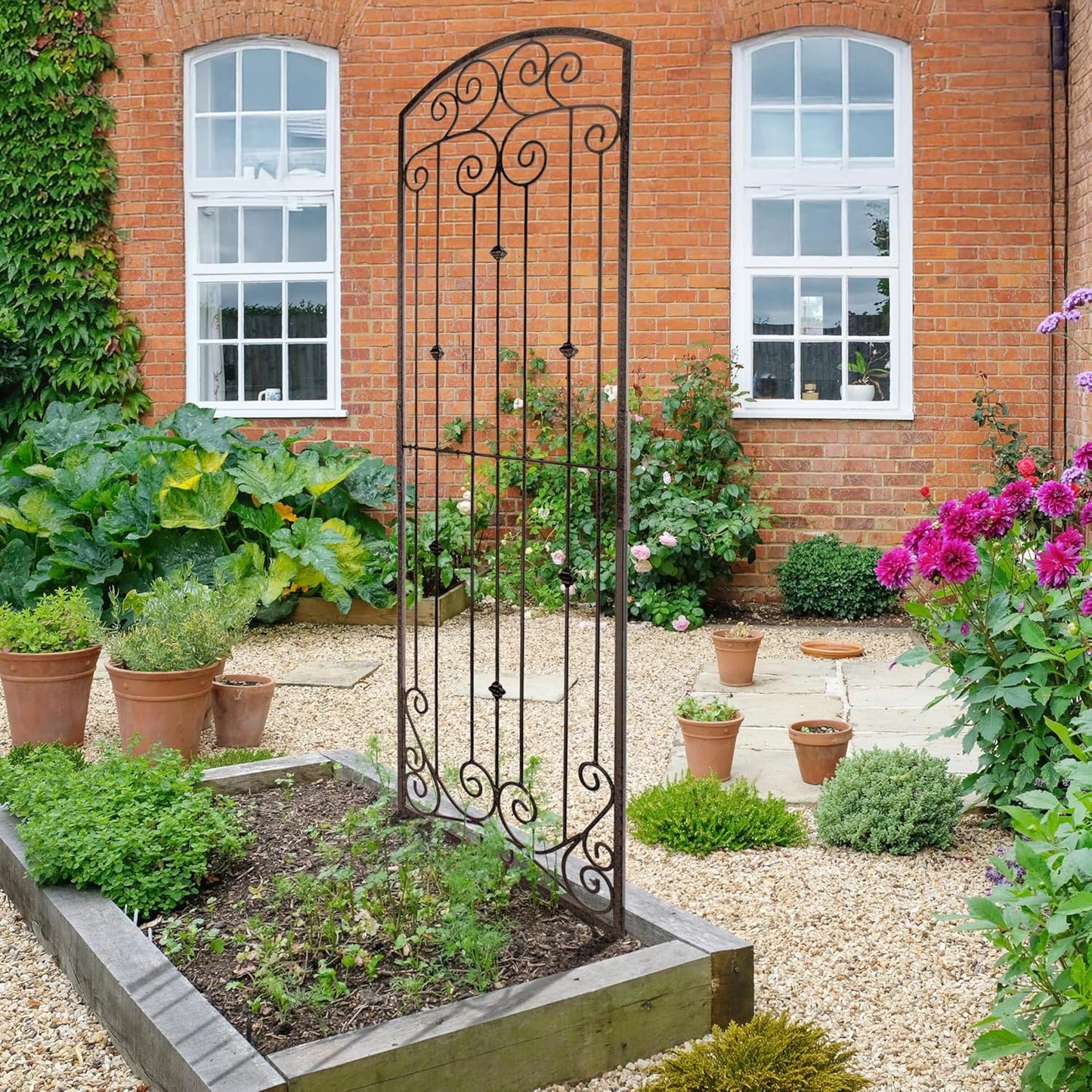 H Potter Premium 8-Foot Iron Garden Trellis - Heavy Duty Plant Support for Climbing Vines & Privacy Screen